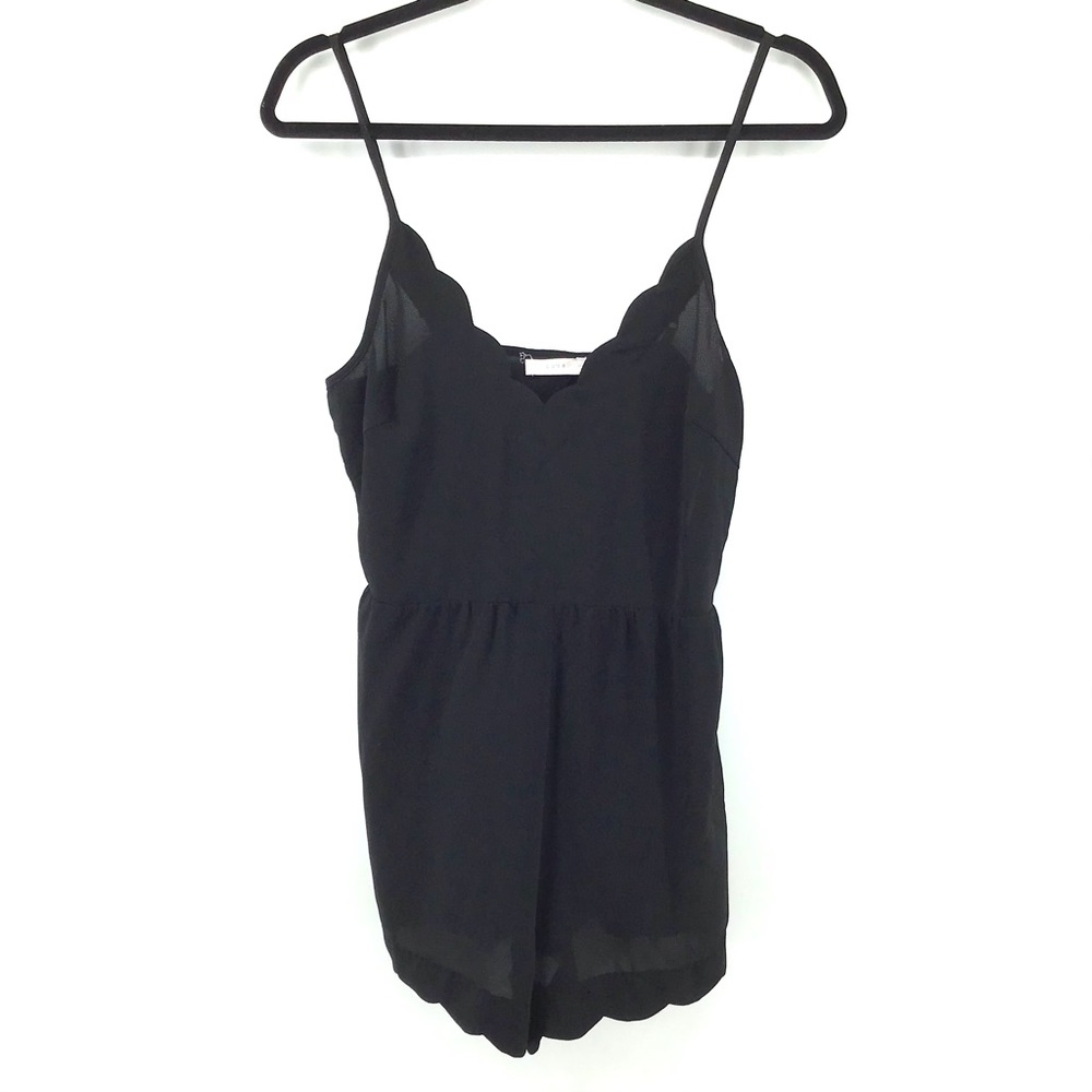 LUSH Black Spaghetti Strap Scalloped Hem Romper